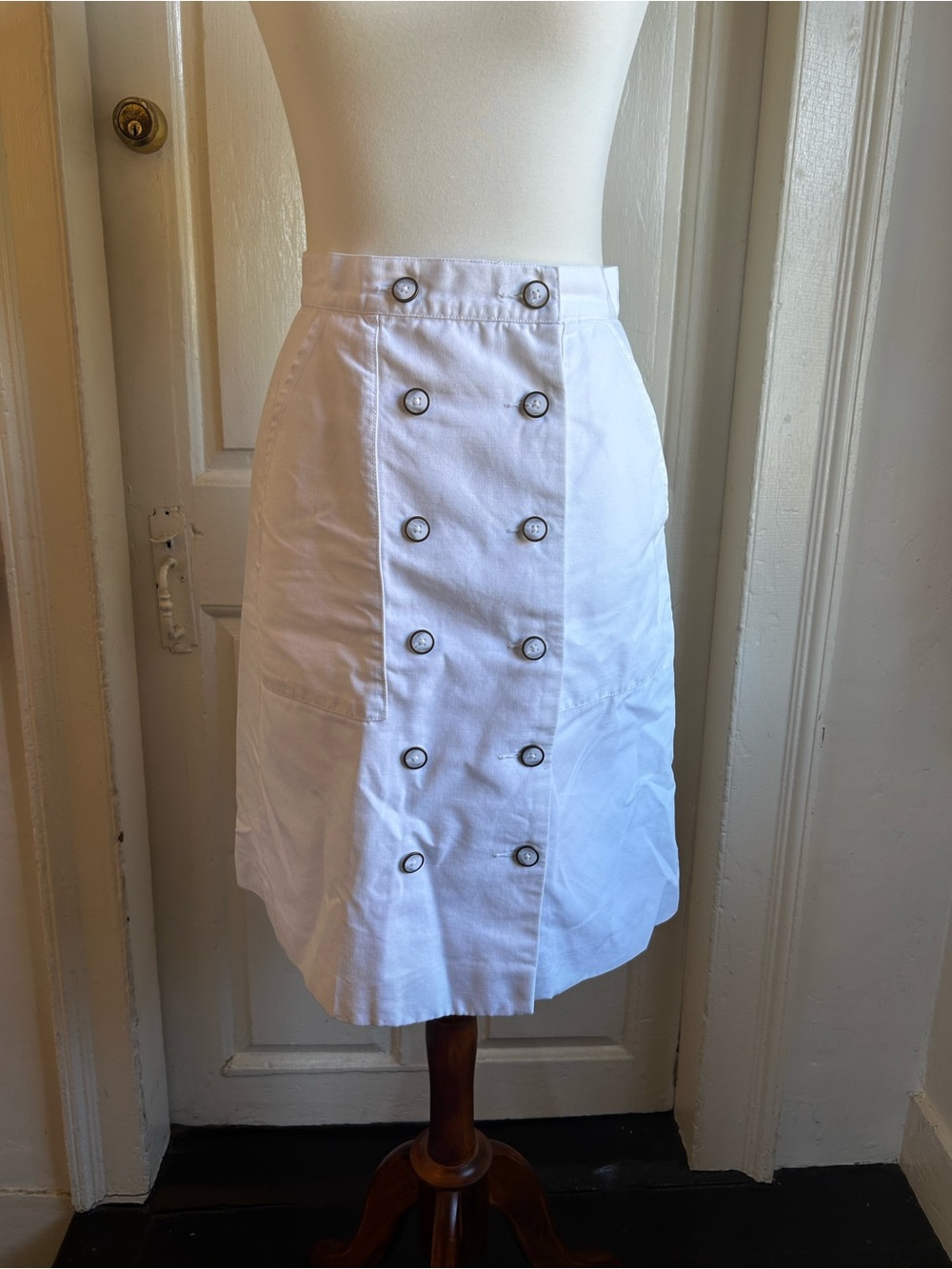 L.L.Bean Signature White Cotton Linen Double Breasted Midi Skirt Size 2